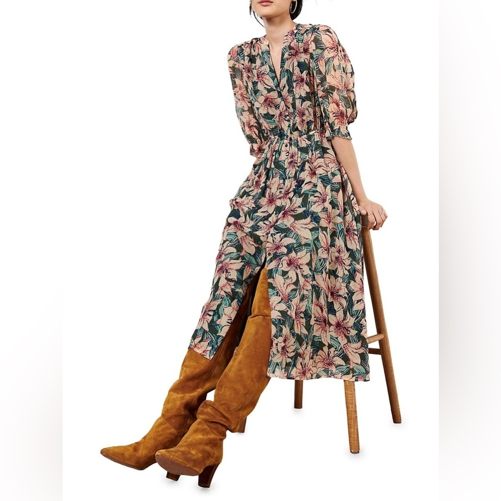 🎀 NEW BA&SH Brook Floral Print Midi Shirt Dress Medium - Picture 2 of 14